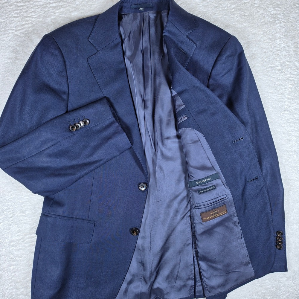 Suitsupply Havana Mens 38S Blue Wool Vitale Barberis Canonico L/S Button Up